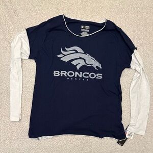 Women's Long Sleeve Denver Broncos Tee - Navy and White Top